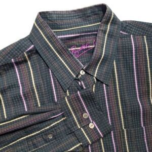 Bugatchi Men's XXL/2XL Black & Multi-Colored Geometric Striped Shirt